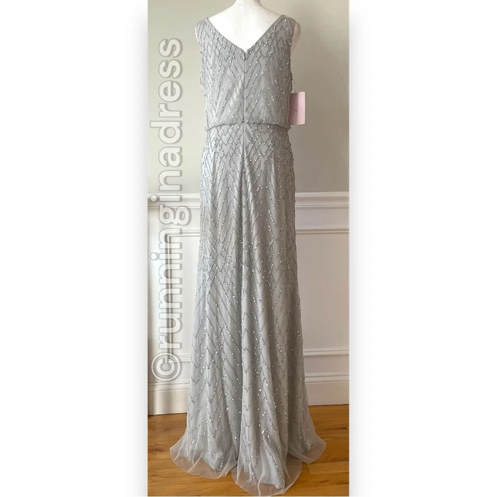 NWT BHLDN Anthropologie Blaise Gown Silver Gray Hand Beaded Geo Dress 8 - Picture 8 of 15